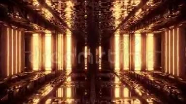 未来科幻空间飞机库隧道走廊与反光砖纹理三维插图运动<strong>背景直播</strong>